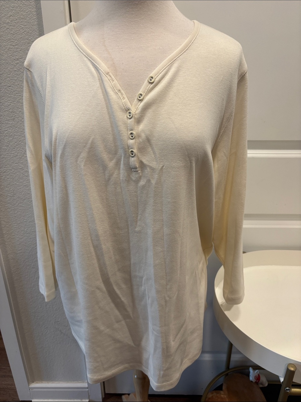 NWT Rafaella Cream Long-Sleeve Henley Button Top